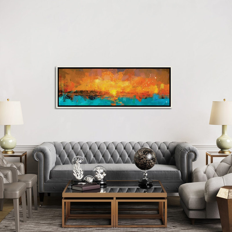 Orange Sunrise - reproduction d'art murale encadrée, H 20 po x l 60 po, Reproduction encadrée sans passe-partout