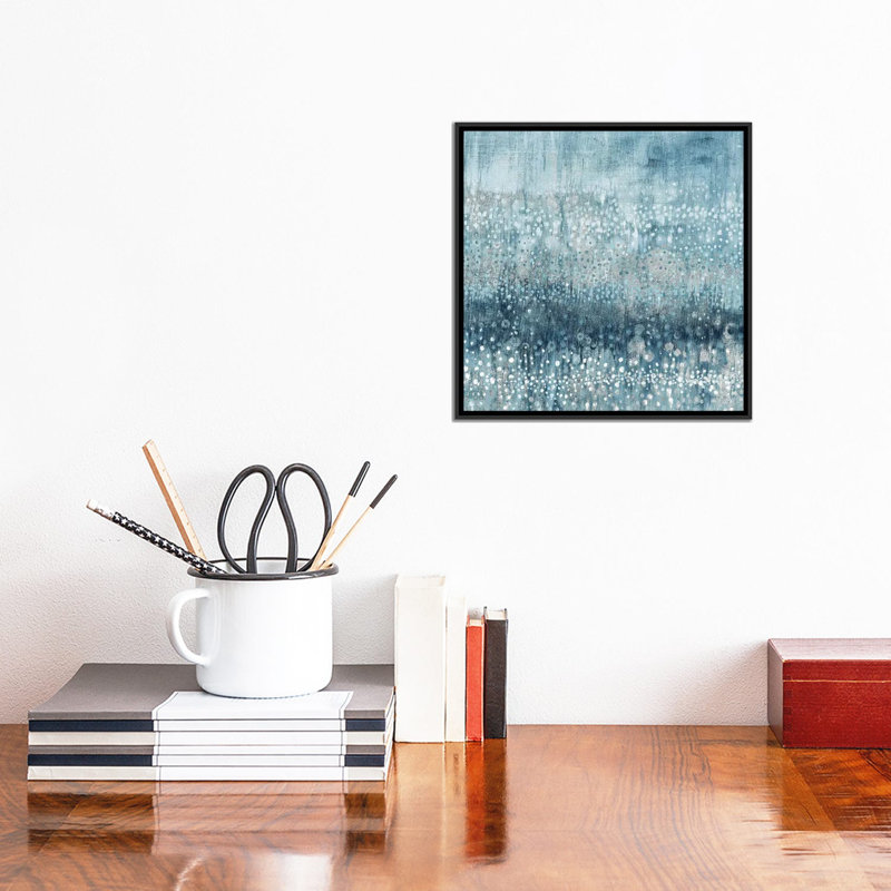 «Rain Abstract IV Blue Silver» par Danhui Nai - reproduction d'art, Pas de tapis, H 18 po x l 18 po x 1,5 po