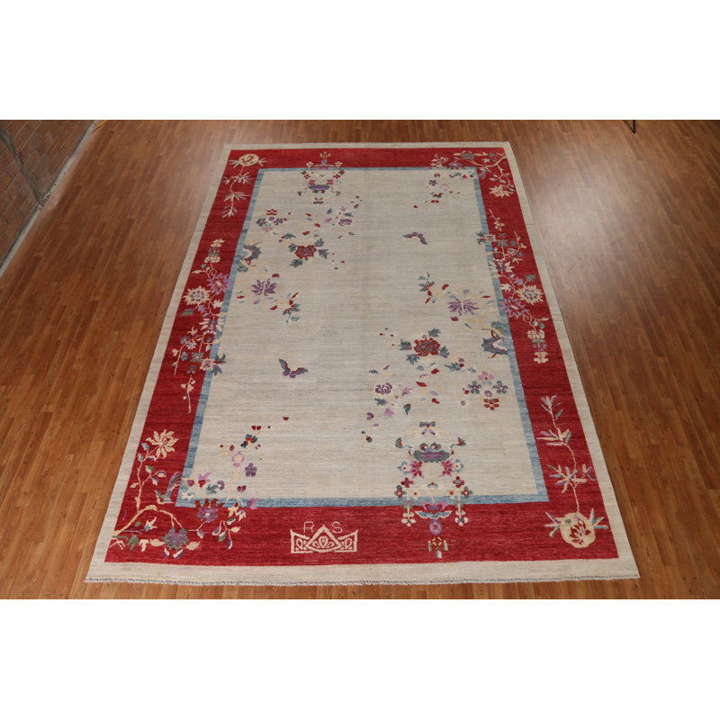 Tapis de style oriental végétal noué à la main 10 x 14 Art Deco
