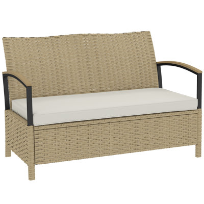 Outsunny 125L Garden Storage Bench 2 Seater PE Rattan Metal Frame