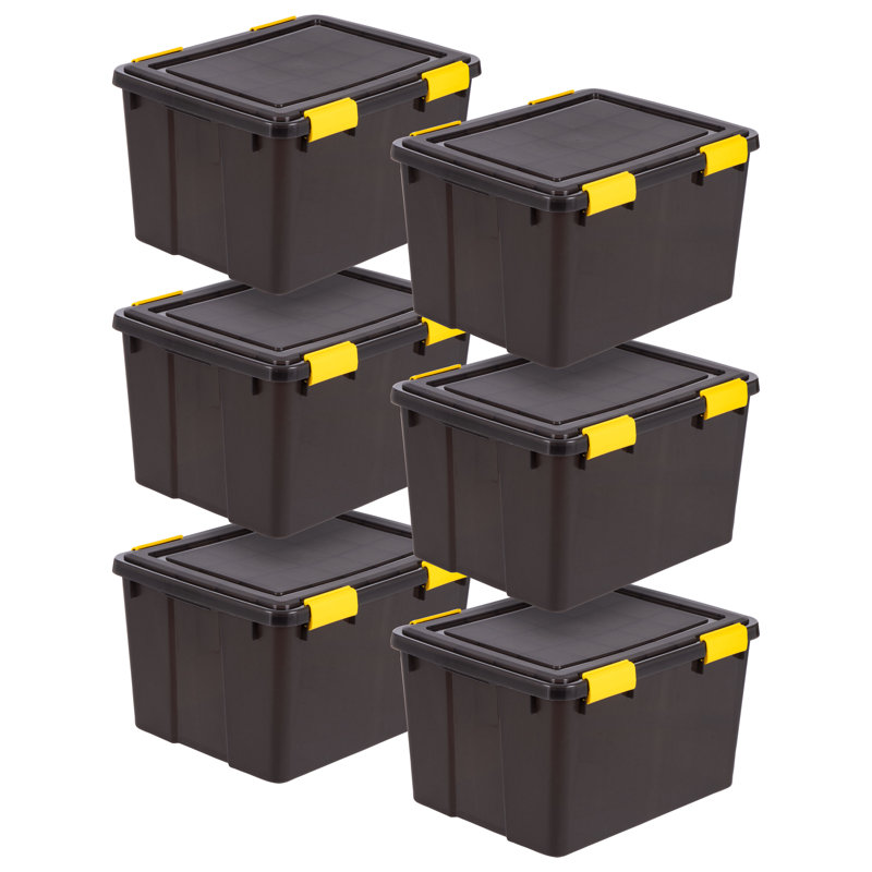 12 Gal. Plastic Storage Bin with Buckles, Black (6-Pack), 48, 11.75" H x  15.75" W x  19.7" D