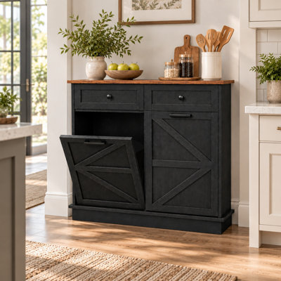 Double 10-Gallon Tilt-Out Trash Can Cabinet with Drawer