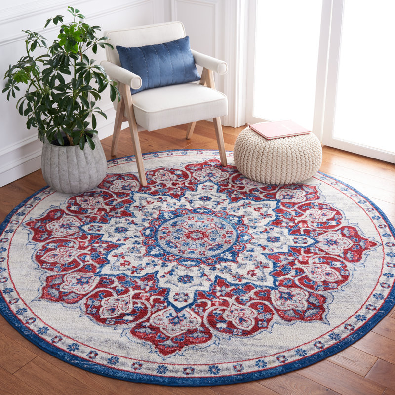 Arvillia 802 Area Rug In Ivory / Red, Round 6'7"