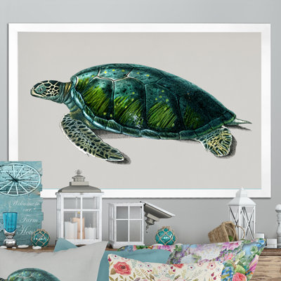 Tortue de mer rétro verte, reproduction sur toile flottante