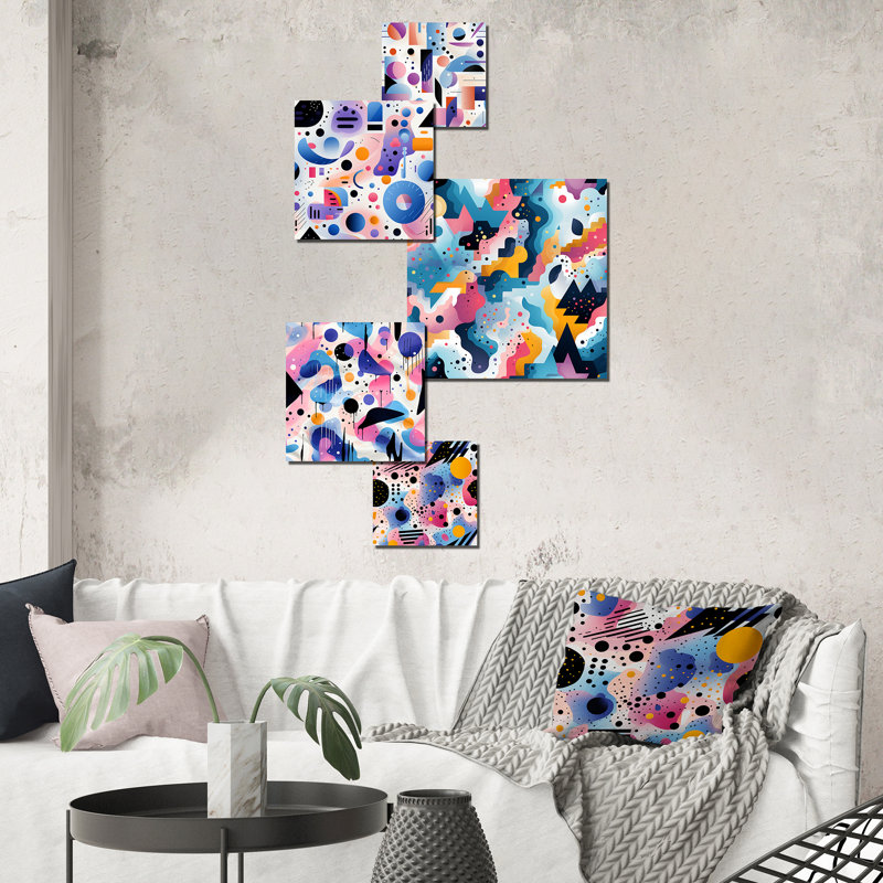«Dailah Pink Designer Dot and Waves», ensemble d'art mural géométrique sur 5