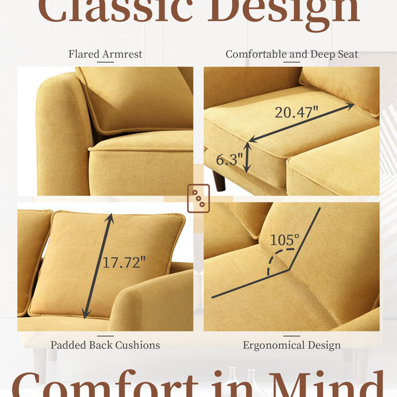 Causeuse 57,09 "pour petit espace, causeuse moderne en chenille, Jaune