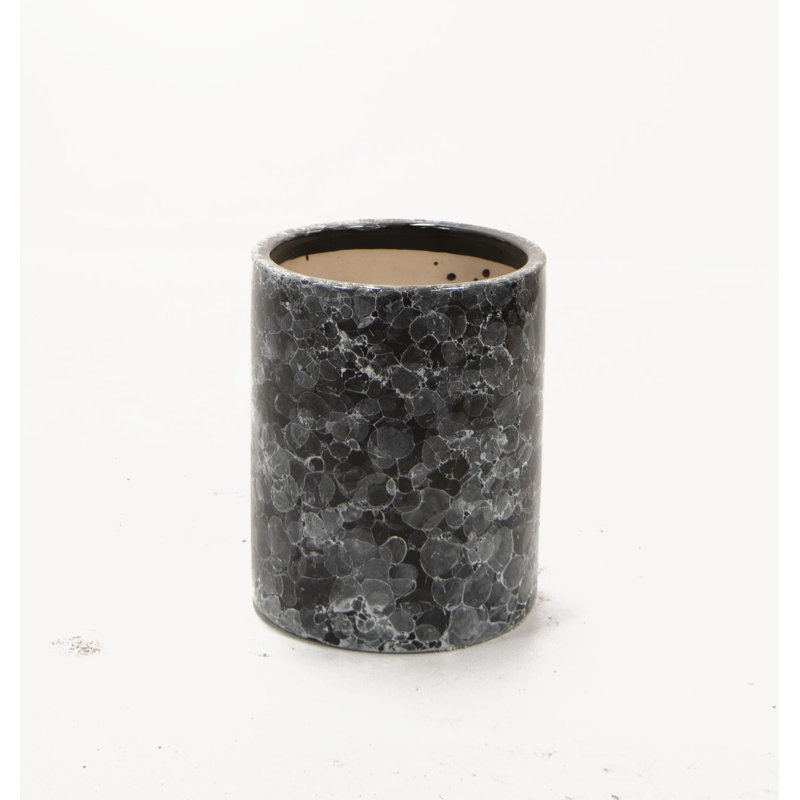 Pot à fleurs en céramique Lisburn, Marbre noir, H 7 po x l 6 po x P 6 po