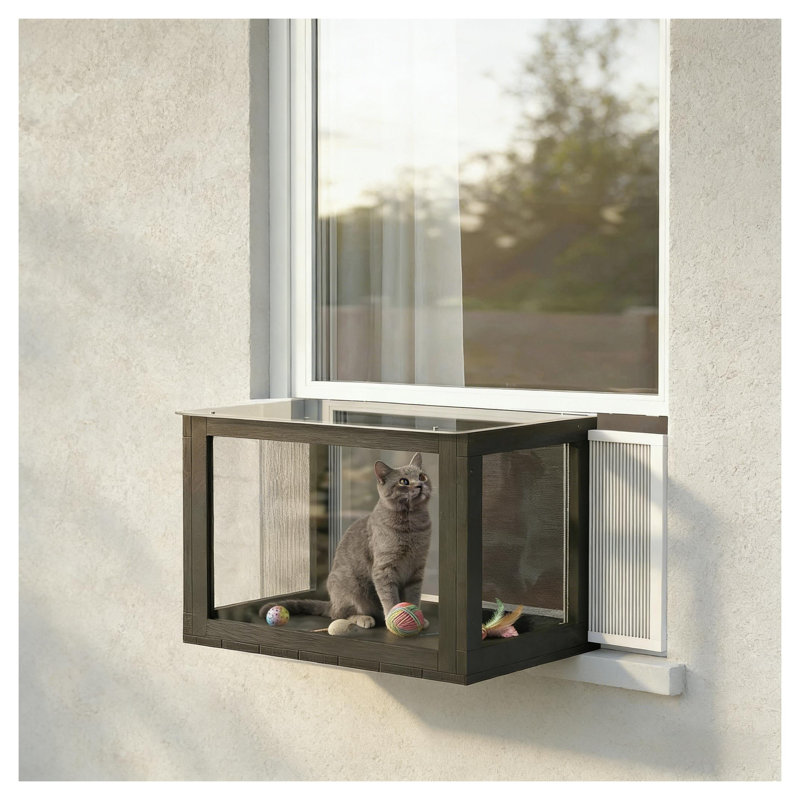 Fenêtre d'extérieur pour chat, construction en acrylique et en bois pour chat simple