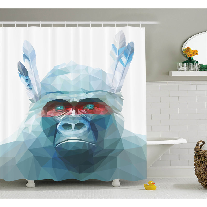 Rideau de douche simple à motif géométrique en forme de gorilla avec plumes tribal digital Leola, H 70 po x l 69 po