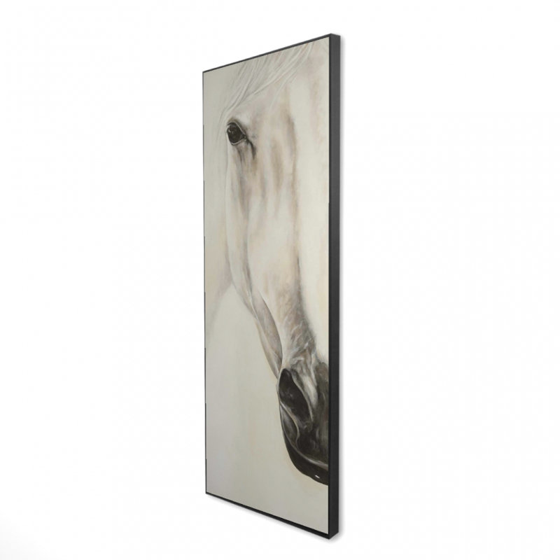Demi-portrait d'un cheval paisible sur toile, H 60 po x l 20 po
