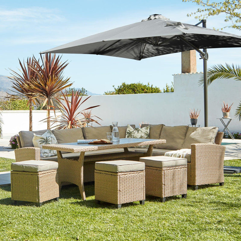 Allena 9 - Person Garden Lounge Set with Cushions & Parasol, Grey , Beige