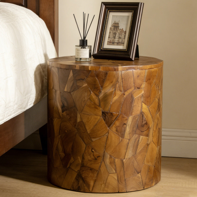 Table basse ronde de style tambour en bois massif