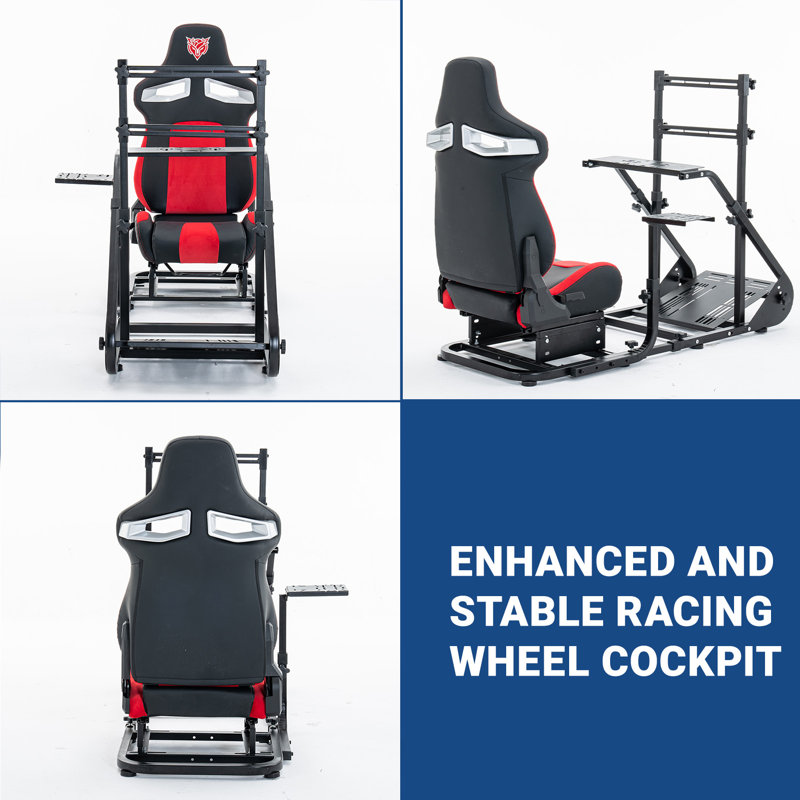 Cockpit à volant de course amélioré et stable avec siège et support pour moniteur, plate-forme de course Sim robuste et réglable pour roues Logitech / ThrustMaster / Fanatec, jeu PC / Playstation / xbox