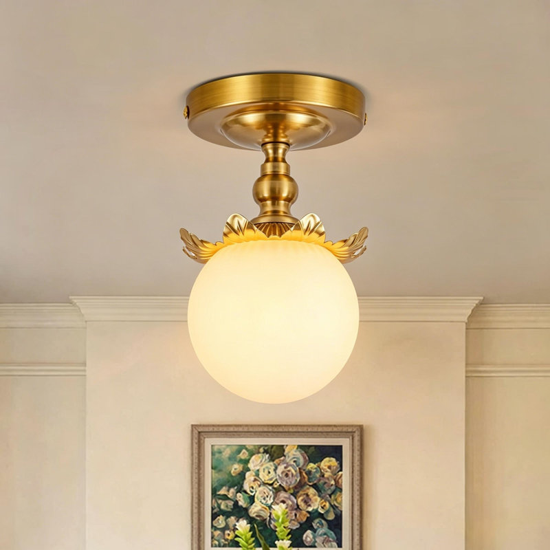 GlowCraft  1-Light Vintage Brass Globe Flush Mount Ceiling Light for Entryway
