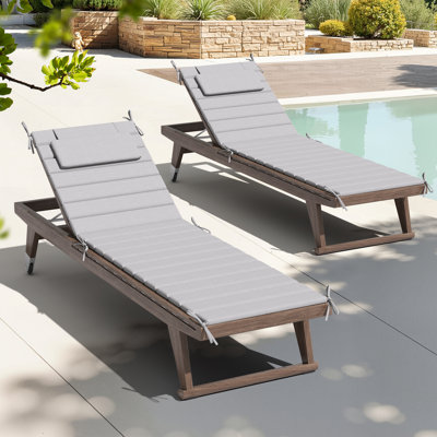 72"L X 21"W Outdoor Lounge Chair Cushions With Headrest And Ties (Set of 2)
