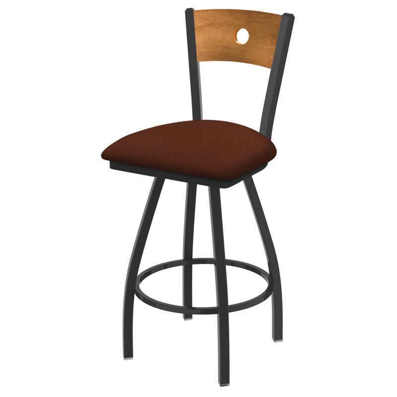Voltaire Swivel Stool, 36, Pewter, Rein Adobe Seat/Medium Maple Back Finish