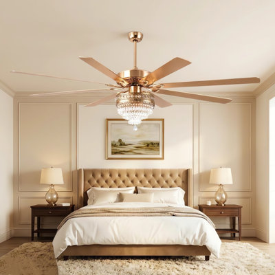 52/62 inch Crystal Modern Ceiling Fan Fandelier With Lights And Remote Control