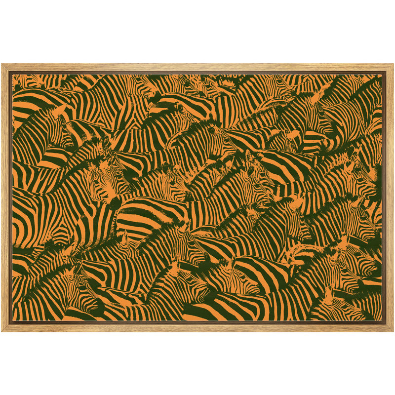 «Zebra Line Art Collage - Floater Frame», impression sur toile, Encadré naturel, H 16 po x l 24 po x P 1,5 po