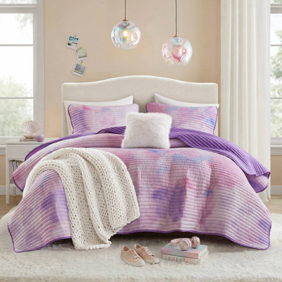 Ensembles de literie modernes, courtepointe à teinture en microfibre mauve pour une maison confortable