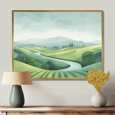 Green Grey Pond Meadows In Tuscany II - Farm Wall Decor