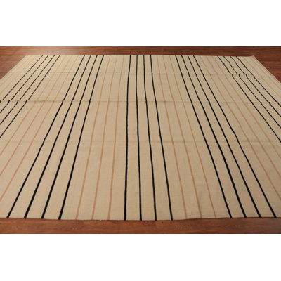 Tapis oriental rayé en laine Kilim 9 x 12
