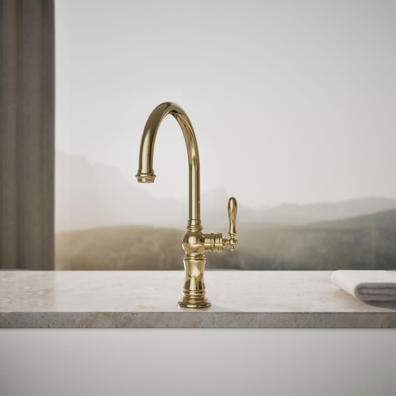 Artifacts® Single-Hole Kitchen Faucet with Swing Spout, Arc Spout Design, Vibrant French Gold