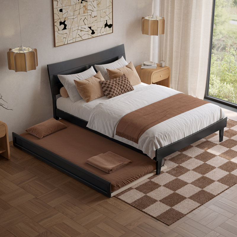 Phoenix Wood Platform Bed with Trundle, Noir, Full
