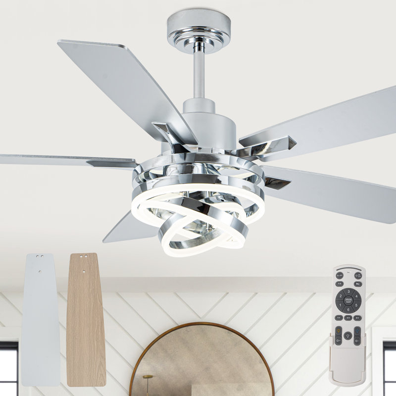 Ventilateur de plafond moderne de 52 po avec lumière et télécommande, ventilateur de lustre à 5 pales, ventilateur de plafond à courant continu à DEL à intensité variable pour salon