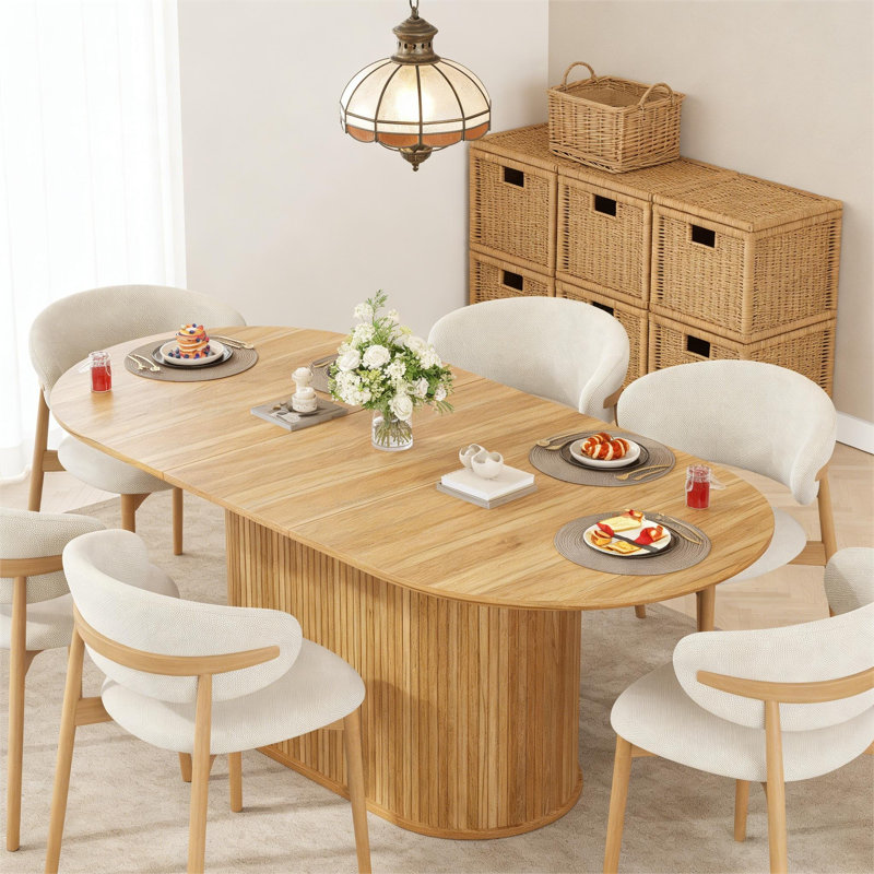 Table de salle à manger extensible 55,11 "à 70,86" avec pieds rayés, Naturel
