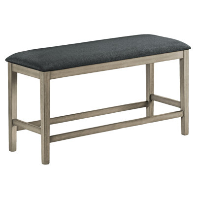 Banc rectangulaire de 46 po avec siège rembourré en tissu noir de style transitionnel pour la salle à manger et la cuisine, ton gris antique, espaces de cuisine rembourrés en bois de 42 po de confort, couleur simple