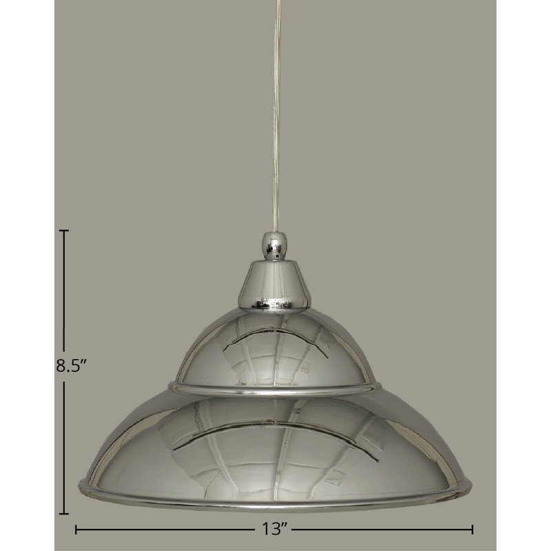 Cord Hung Mini Pendant With Double Bubble Metal Shade, 8.5" H x 13" W, Chrome
