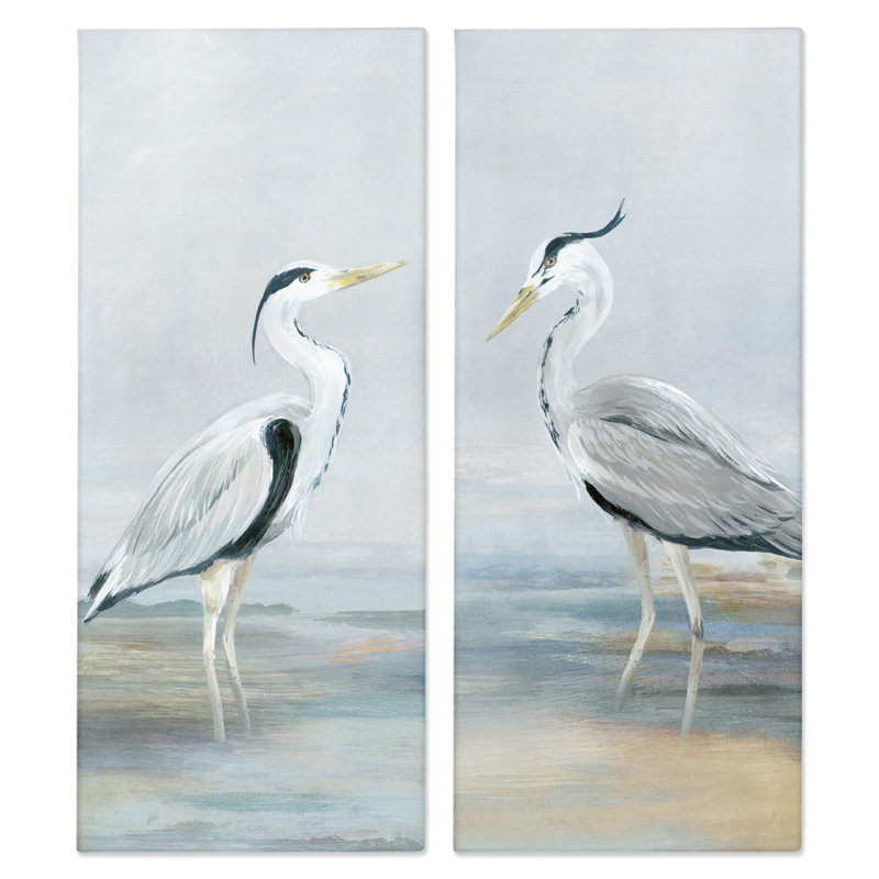 Ensemble de 2 toiles Herons Wading Shallow Sea, design par Lily K., H 30 po x l 13 po