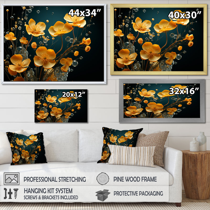 «Buttercups Collage Of Nature» sur toile, White Picture Framed, 16" H x 32" W