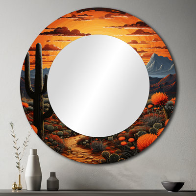 Cactus jaune vert désert coucher de soleil Saguaro - décor de miroir mural unique Cactus