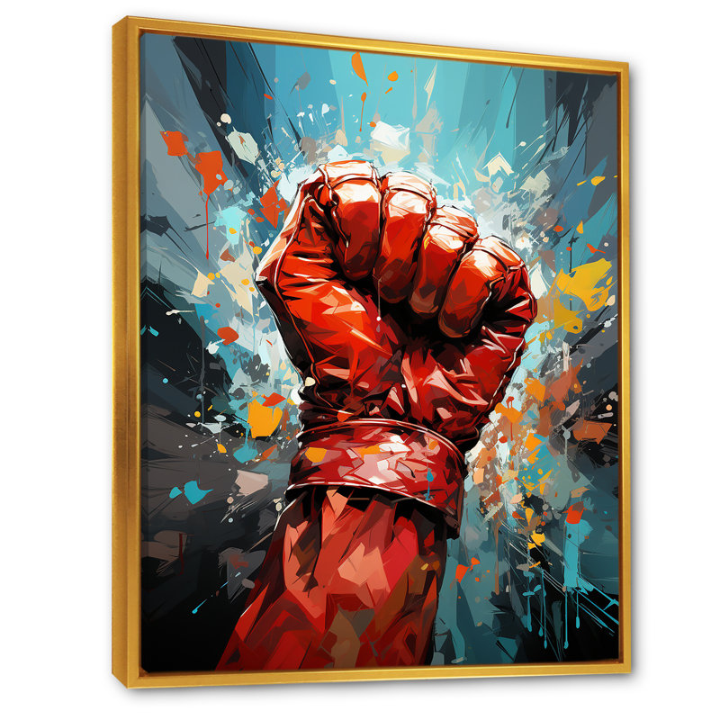 Illustration de boxe d'un gant de boxe rouge - impressions sur toile de sport, Cadre flottant doré, H 44 po x l 34 po
