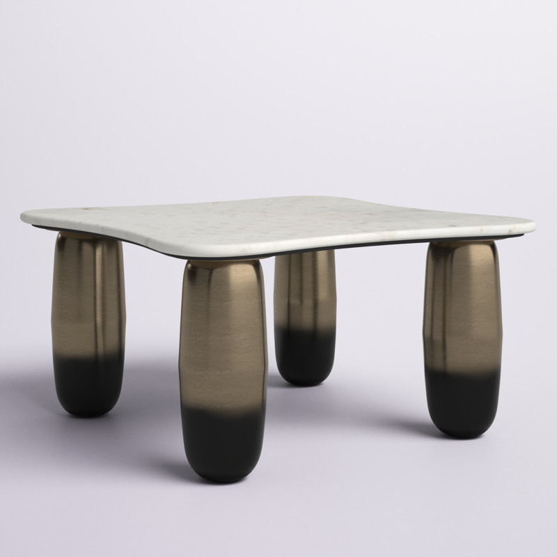 Modern Glam Marble and Metal Coffee Table, White and Gold , Square - 30" x 30" x 16"