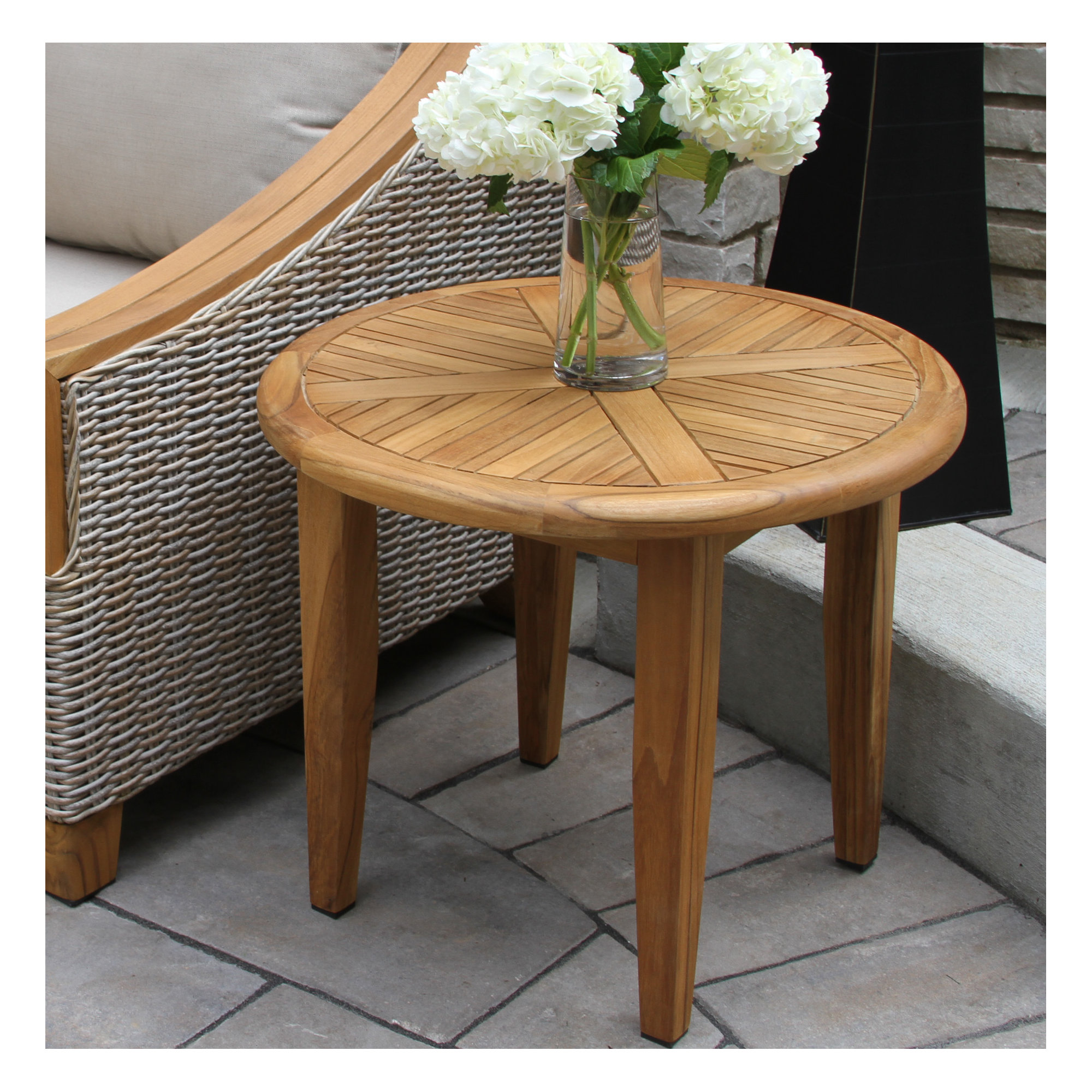 Akiva 24" W Round Solid Teak Outdoor Side Table