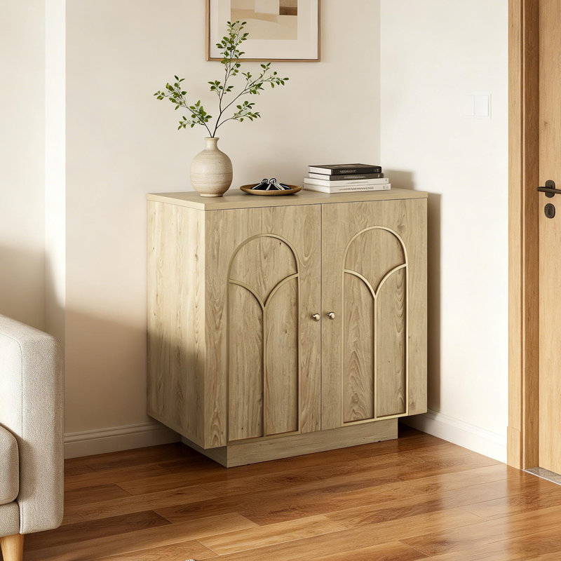 30,3 po Armoire de rangement avec 1 tablette et garniture dorée Accent Cabinet Office, Arche décorative, Chêne clair