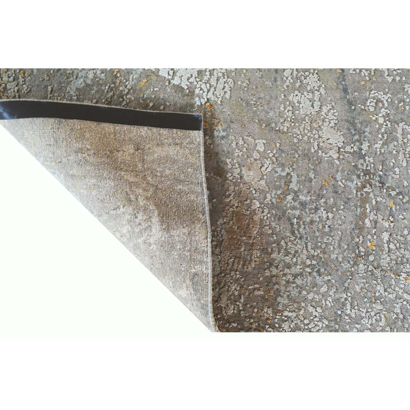 Handmade Silk and Wool Abstract Area Rug, Rectangle 4' x 6'
