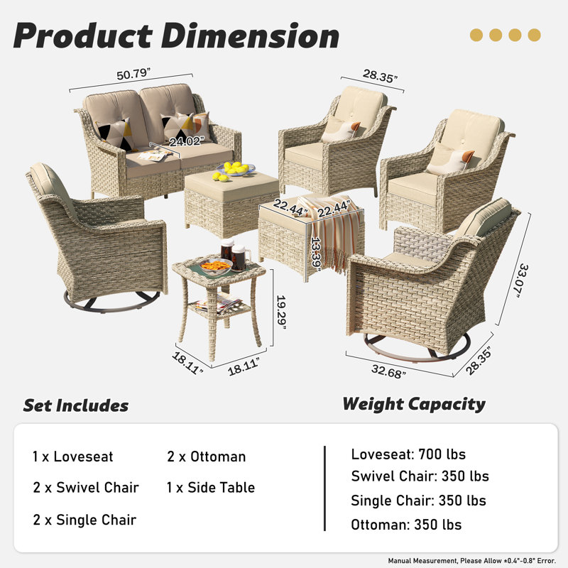 Ensemble de conversation d'extérieur pour 6 personnes avec coussins Daliya, Beige