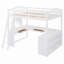 Lit mezzanine double en bois avec bureau en U, compartiments de rangement et miroir à trois volets