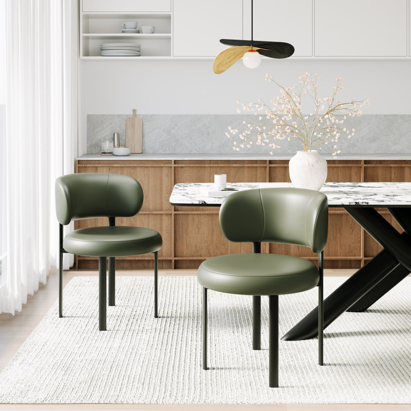 Modern Faux Leather Upholstered Dining Chairs with Wrap-Around Curved Backrest and Metal Legs (Set of 4), Green/Faux Leather