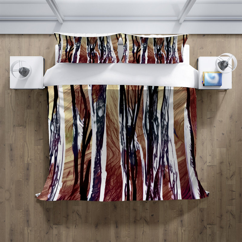 Ensemble de housse de couette en microfibre brun / rouge / noir, Housse de couette grand + 2 grandes taies décorat