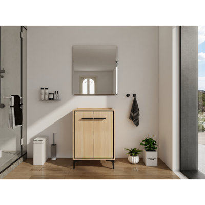 Base de meuble-lavabo 24 po sans lavabo supérieur, meuble-lavabo simple moderne avec 2 portes à fermeture douce, armoire de toilette autoportante en bois avec pieds en métal, chêne