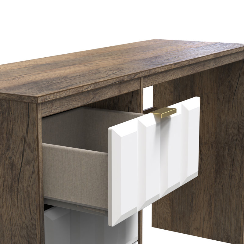 Besian 3 Drawer Desk  (Ready Assembled), White Matt/Vintage Oak