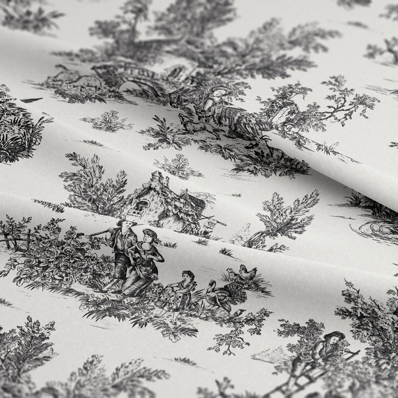 Toile De Jouy Standard Cotton Comforter Set, California King Comforter + 2 Shams, Black