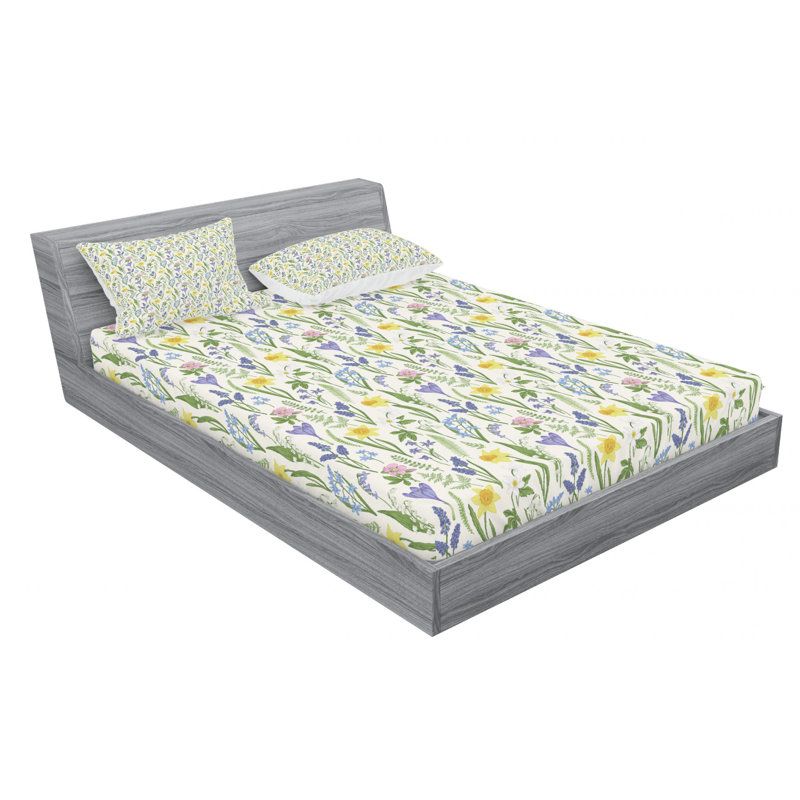 Microfiber Floral Sheet Set, Full Sheet Set with Fitted Sheet