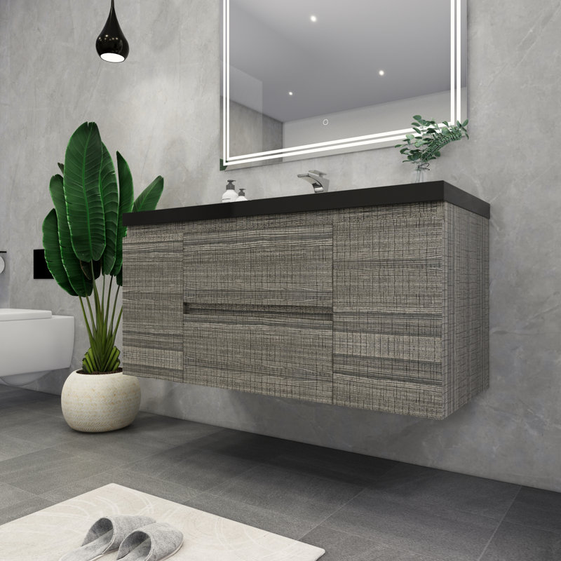 Castin 48" Wall-Mounted Single Bathroom Vanity Set, Glossy Ash Gray