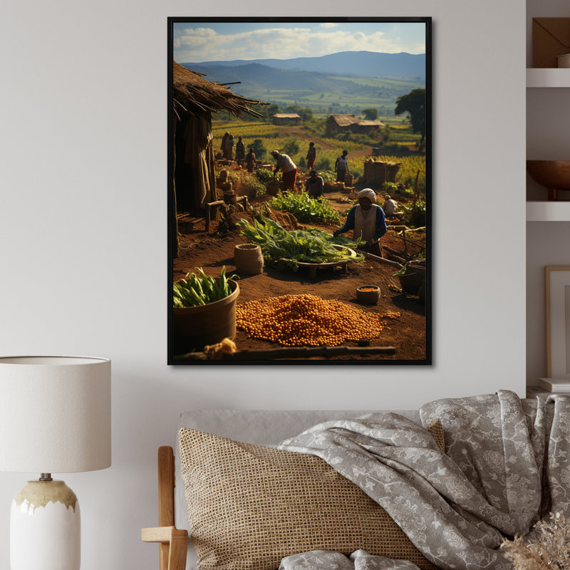 «Labrina African Tribes Kikuyu Harvest IV», reproduction sur toile, 40" H x 30" W, Cadre flottant noir