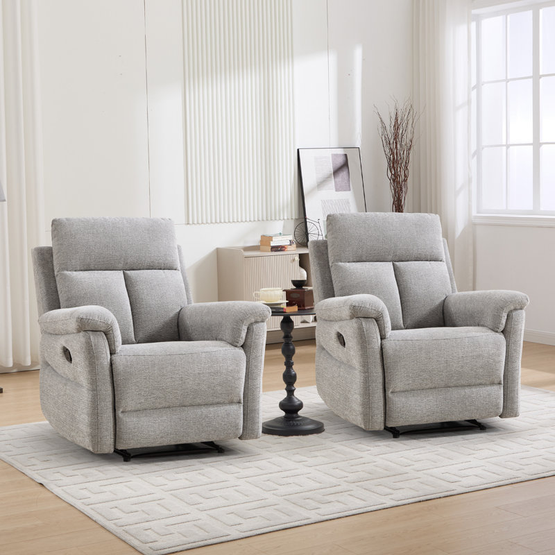 34.3" Wide Soft and Upholstered Manual Standard Recliner with Ergonomic Armrests（Set of 2), Light Gray Microfiber/Microsuede